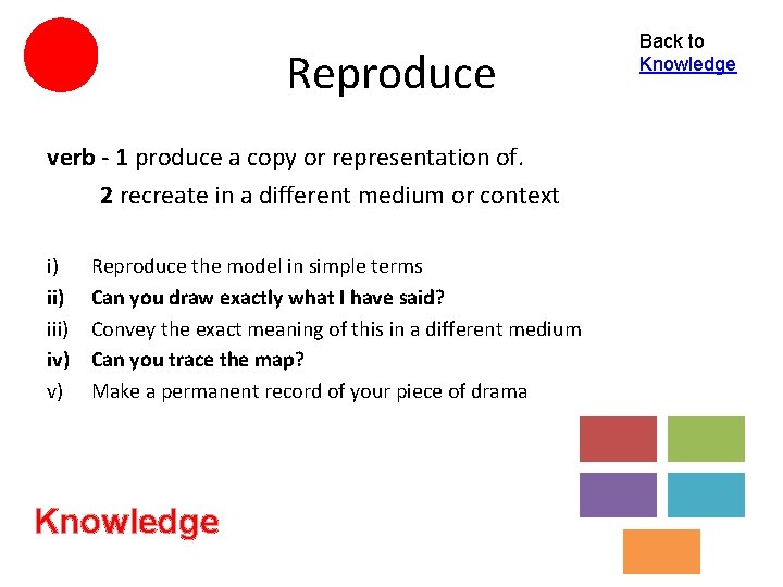 Reproduce verb - 1 produce a copy or representation of. 2 recreate in a