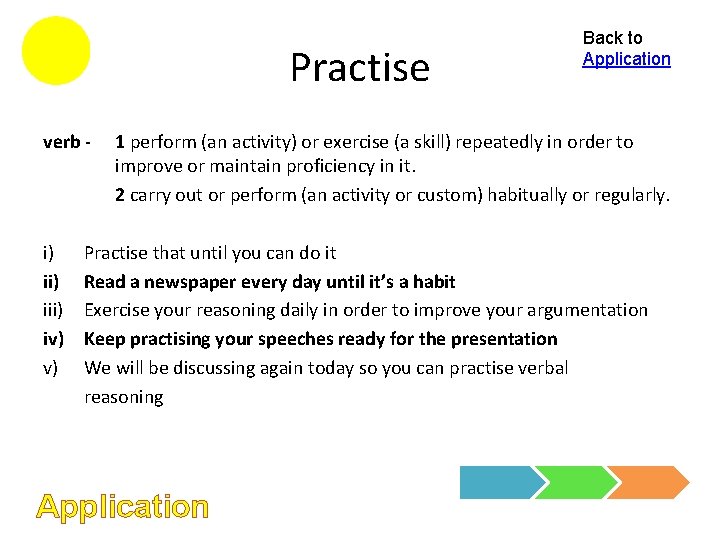 Practise verb - i) iii) iv) v) Back to Application 1 perform (an activity)