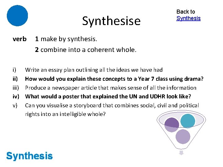 Synthesise verb i) iii) iv) v) Back to Synthesis 1 make by synthesis. 2