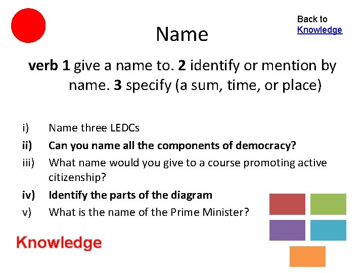 Name Back to Knowledge verb 1 give a name to. 2 identify or mention