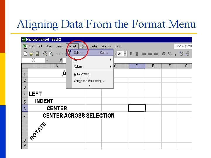Aligning Data From the Format Menu 