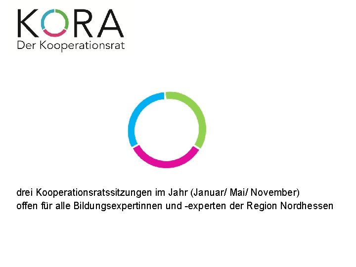 drei Kooperationsratssitzungen im Jahr (Januar/ Mai/ November) offen für alle Bildungsexpertinnen und -experten der