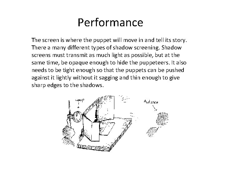 Performance The screen is where the puppet will move in and tell its story.