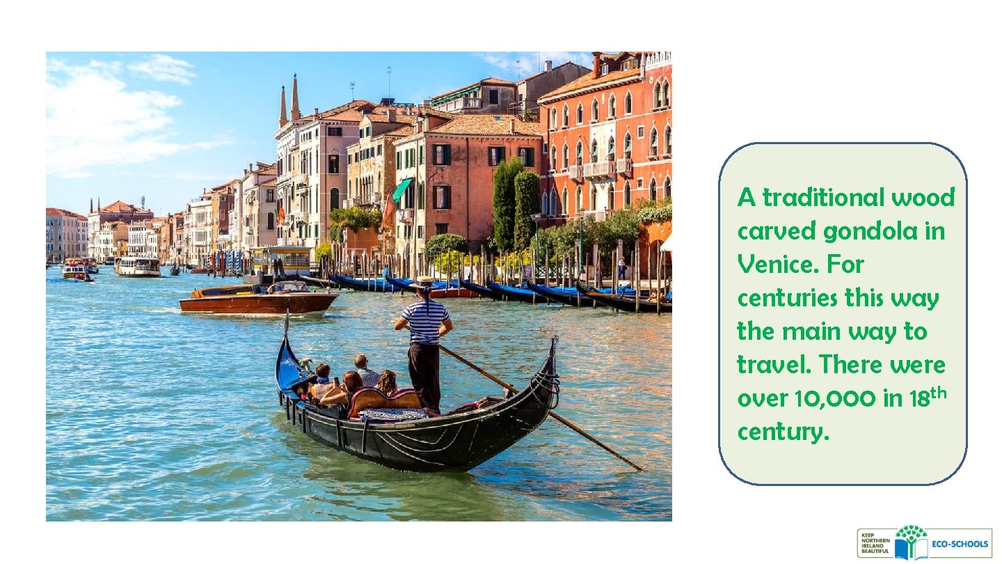 A traditional wood carved gondola in Venice. For centuries this way the main way