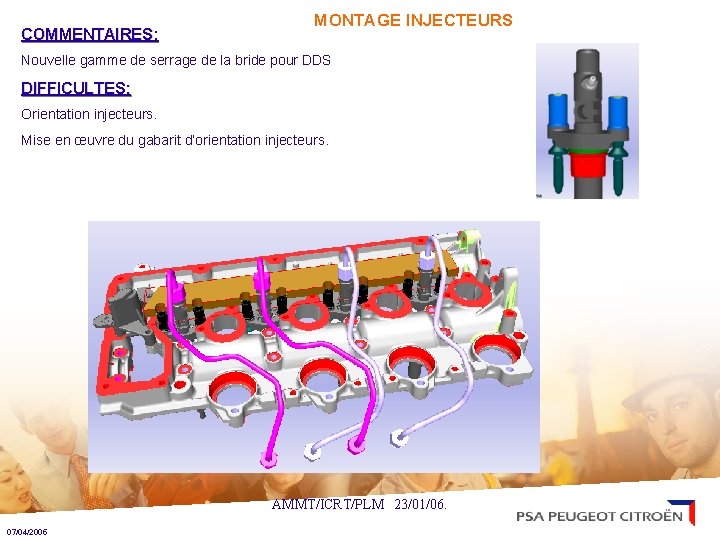 COMMENTAIRES: MONTAGE INJECTEURS Nouvelle gamme de serrage de la bride pour DDS DIFFICULTES: Orientation