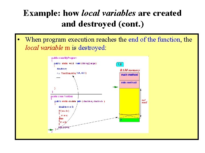 Example: how local variables are created and destroyed (cont. ) • When program execution Example: how local variables are created and destroyed (cont. ) • When program execution