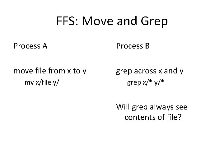 FFS: Move and Grep Process A Process B move file from x to y