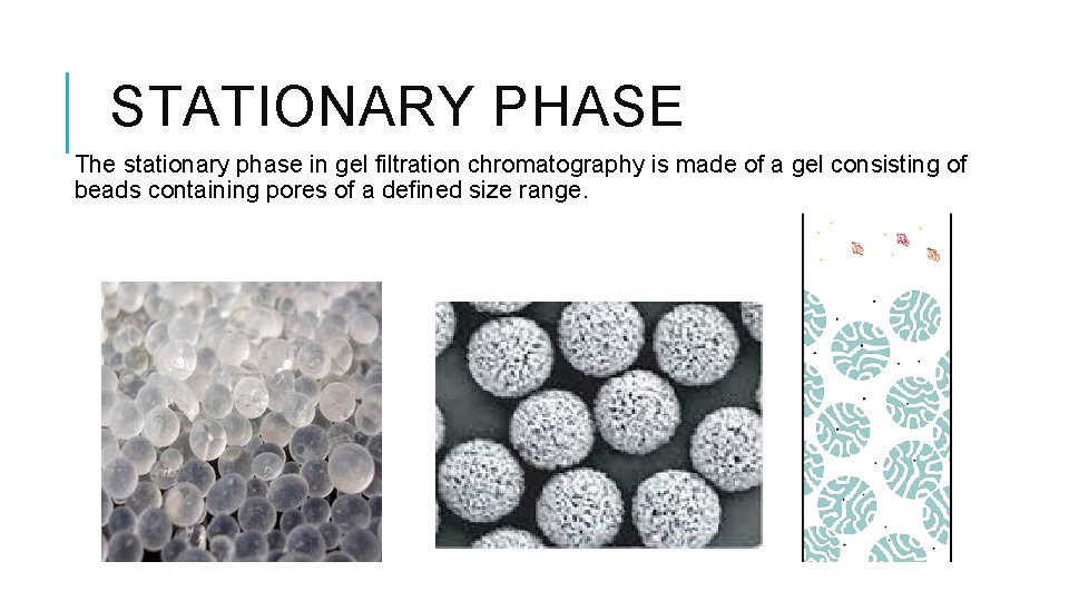 STATIONARY PHASE The stationary phase in gel filtration chromatography is made of a gel