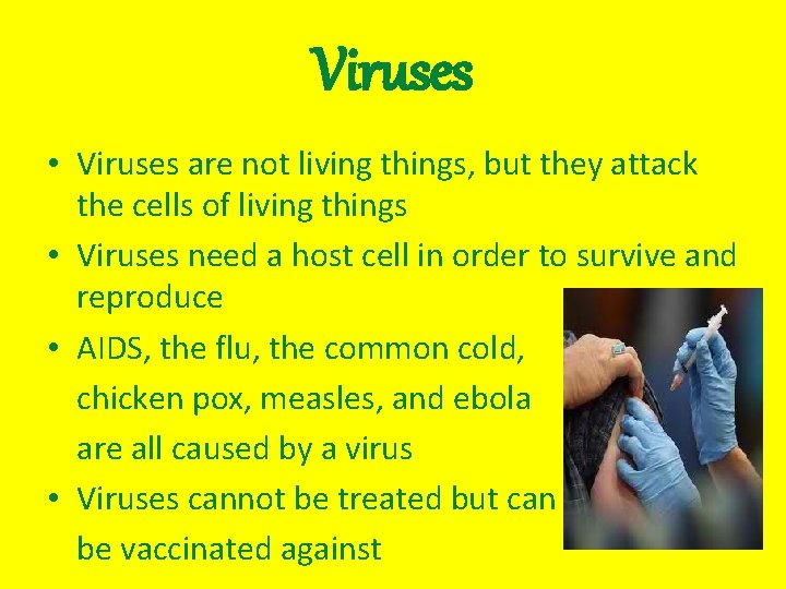 Viruses • Viruses are not living things, but they attack the cells of living