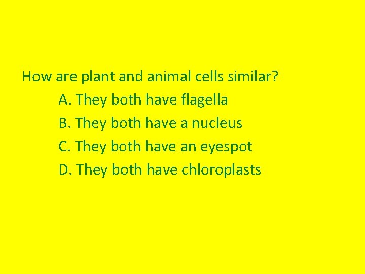 How are plant and animal cells similar? A. They both have flagella B. They