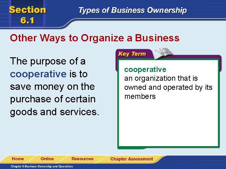 Other Ways to Organize a Business The purpose of a cooperative is to save