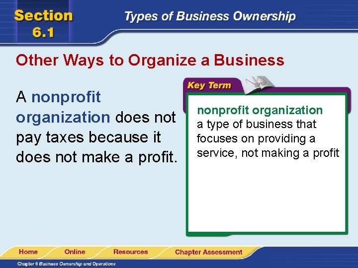 Other Ways to Organize a Business A nonprofit organization does not pay taxes because