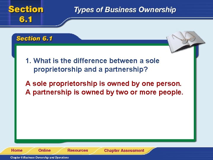 1. What is the difference between a sole proprietorship and a partnership? A sole