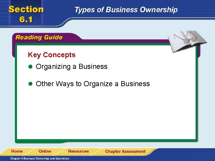 Key Concepts Organizing a Business Other Ways to Organize a Business 