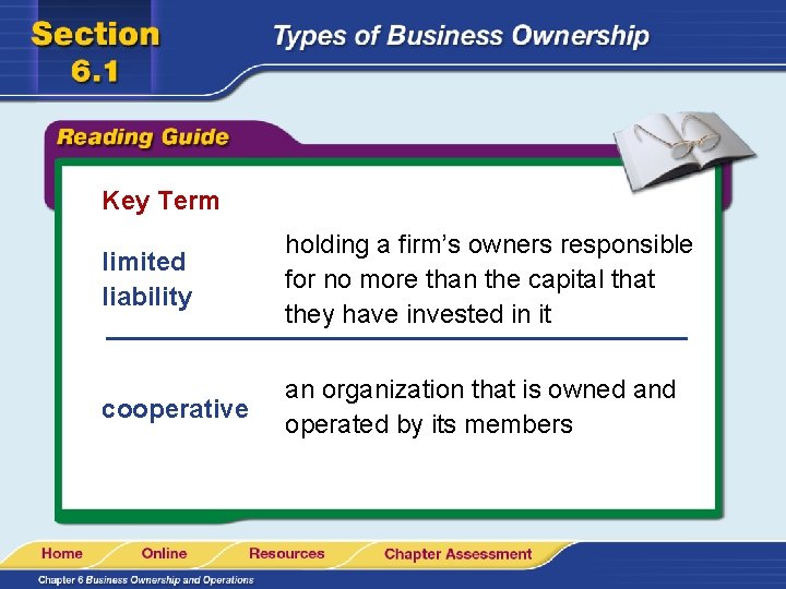 Key Term limited liability holding a firm’s owners responsible for no more than the