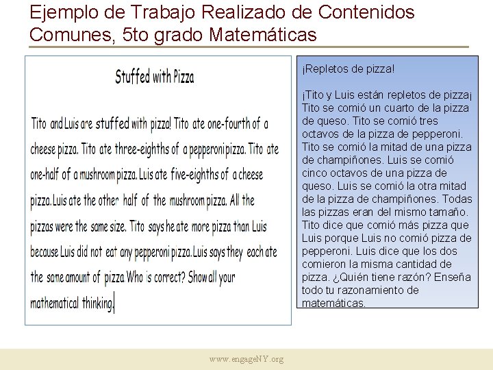 Ejemplo de Trabajo Realizado de Contenidos Comunes, 5 to grado Matemáticas ¡Repletos de pizza!