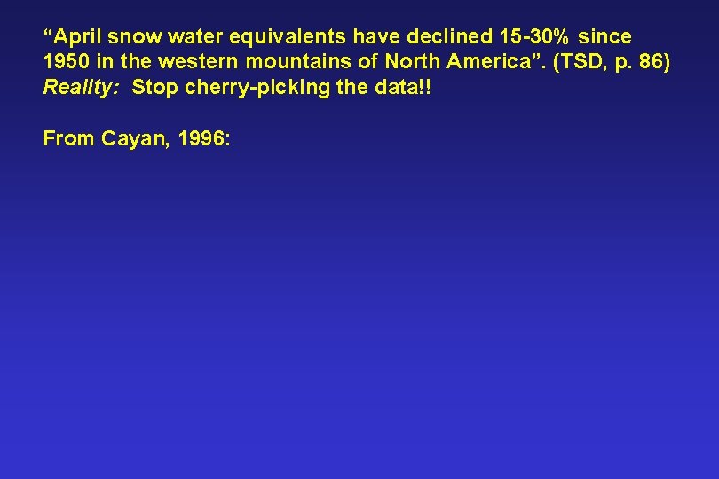 “April snow water equivalents have declined 15 -30% since 1950 in the western mountains