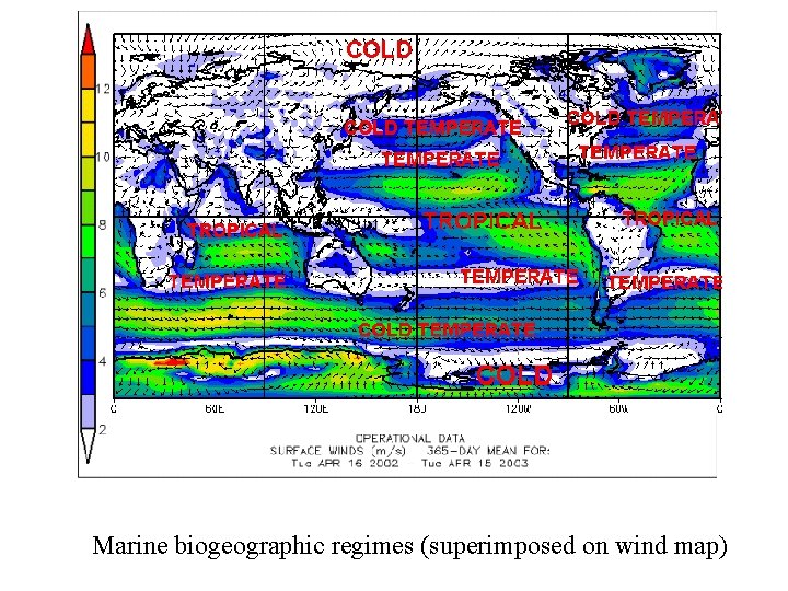 Marine biogeographic regimes (superimposed on wind map) 