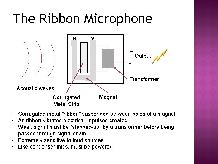 The Ribbon Microphone N S + Output Transformer Acoustic waves Corrugated Metal Strip Magnet