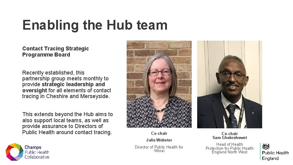 Enabling the Hub team Contact Tracing Strategic Programme Board Recently established, this partnership group