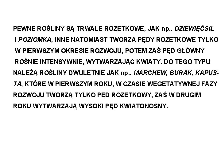 PEWNE ROŚLINY SĄ TRWALE ROZETKOWE, JAK np. . DZIEWIĘĆSIŁ I POZIOMKA, INNE NATOMIAST TWORZĄ