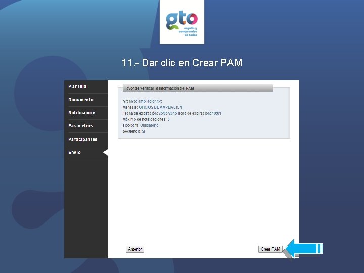 11. - Dar clic en Crear PAM 