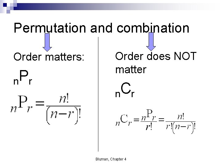 Permutation and combination Order matters: n. P r Order does NOT matter n. C Permutation and combination Order matters: n. P r Order does NOT matter n. C