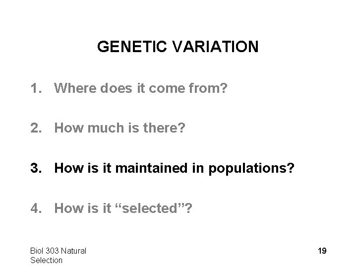 GENETIC VARIATION 1. Where does it come from? 2. How much is there? 3.