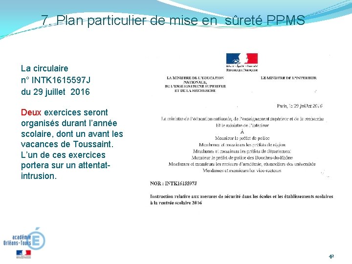 7. Plan particulier de mise en sûreté PPMS La circulaire n° INTK 1615597 J