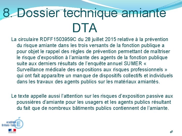 8. Dossier technique amiante DTA La circulaire RDFF 1503959 C du 28 juillet 2015