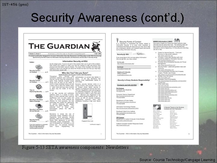 Security Awareness (cont’d. ) Figure 5 -13 SETA awareness components: Newsletters Source: Course Technology/Cengage