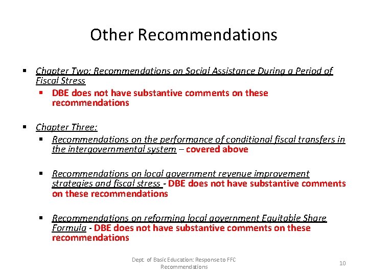 Other Recommendations § Chapter Two: Recommendations on Social Assistance During a Period of Fiscal