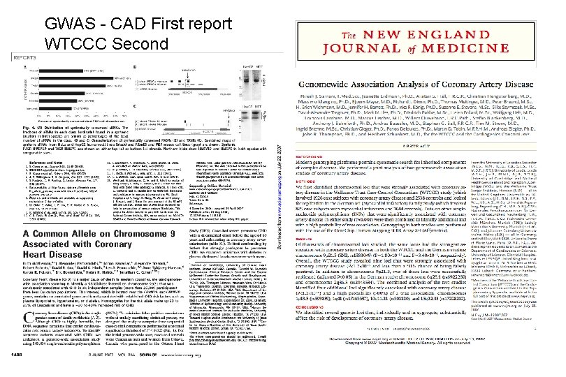 GWAS - CAD First report WTCCC Second 