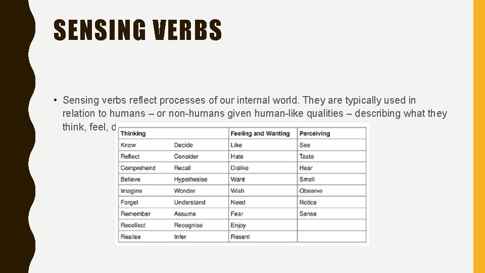 VERB TYPES ACTION VERBS Much of our experience