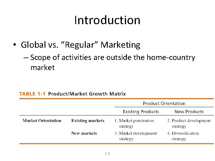 Introduction • Global vs. “Regular” Marketing – Scope of activities are outside the home-country
