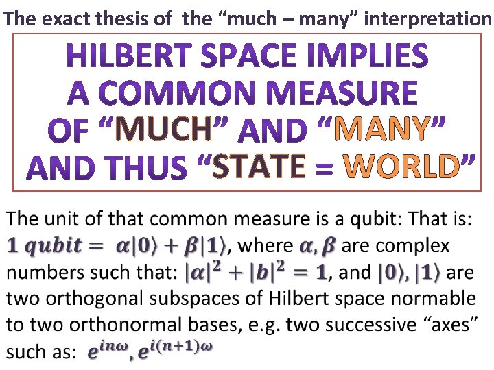 The exact thesis of the “much – many” interpretation MUCH MANY STATE WORLD 