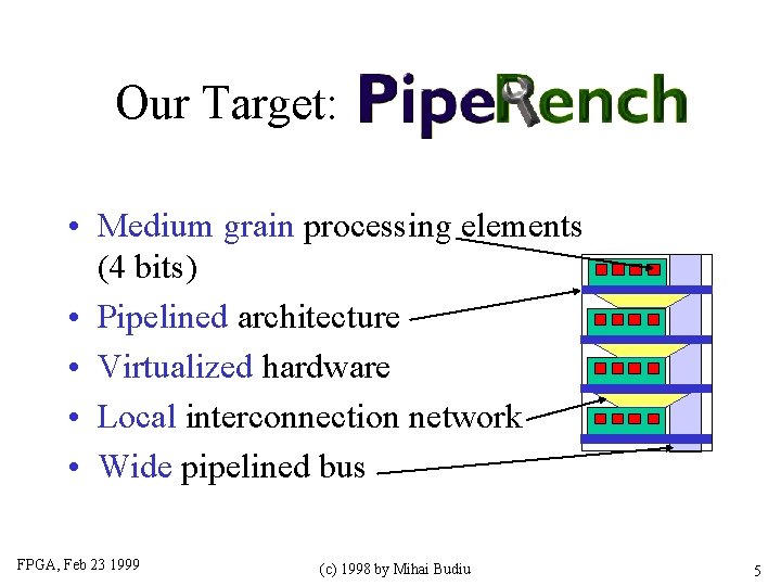 Our Target: • Medium grain processing elements (4 bits) • Pipelined architecture • Virtualized