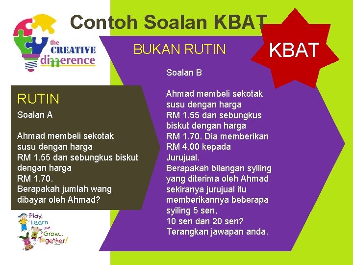 Contoh Soalan KBAT BUKAN RUTIN KBAT Soalan B RUTIN Soalan A Ahmad membeli sekotak