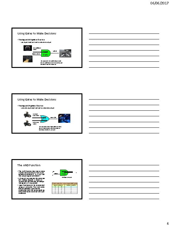 06/06/2017 Using Gates to Make Decisions • The logical AND gate or function. •