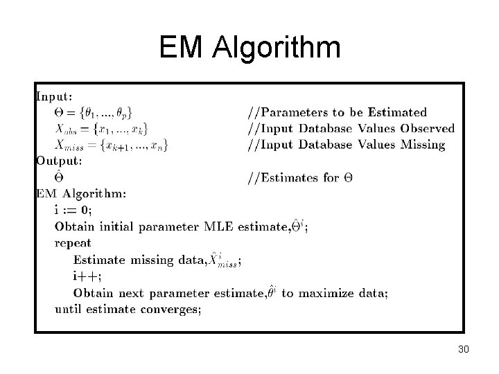 EM Algorithm 30 EM Algorithm 30