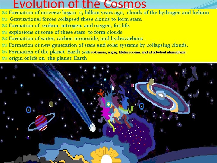 Evolution of the Cosmos Formation of universe began 15 billion years ago, clouds of
