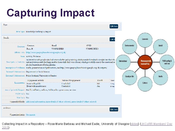 Capturing Impact Collecting Impact in a Repository – Rose-Marie Barbeau and Michael Eadie, University