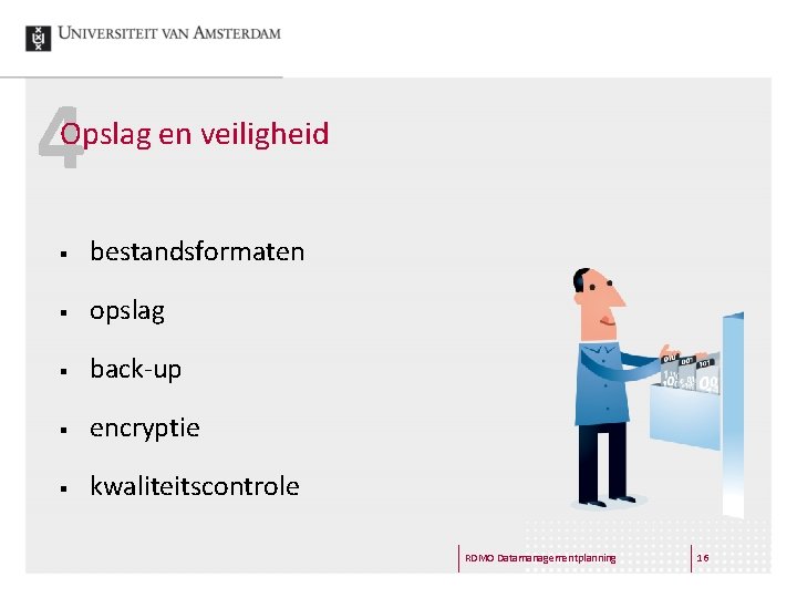 4 Opslag en veiligheid § bestandsformaten § opslag § back-up § encryptie § kwaliteitscontrole