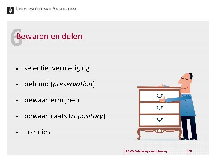 6 Bewaren en delen § selectie, vernietiging § behoud (preservation) § bewaartermijnen § bewaarplaats