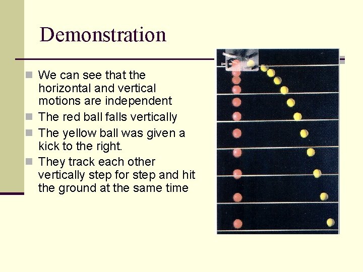 Demonstration n We can see that the horizontal and vertical motions are independent n