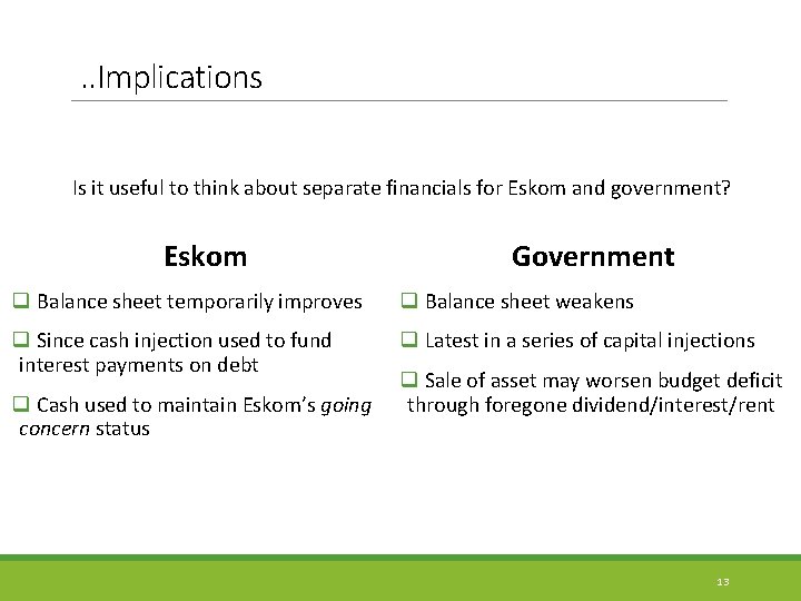 . . Implications Is it useful to think about separate financials for Eskom and