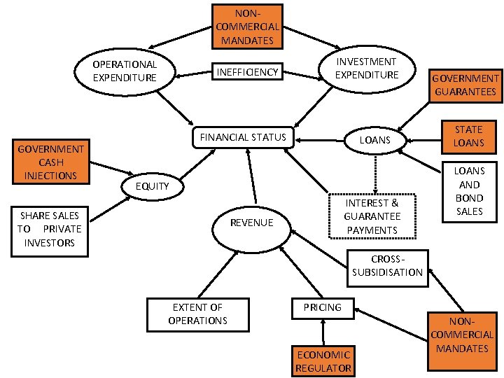 NONCOMMERCIAL MANDATES OPERATIONAL EXPENDITURE GOVERNMENT CASH INJECTIONS INEFFICIENCY INVESTMENT EXPENDITURE FINANCIAL STATUS LOANS EQUITY