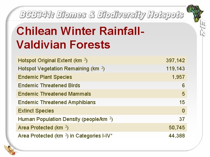 Chilean Winter Rainfall. Valdivian Forests Hotspot Original Extent (km 2) 397, 142 Hotspot Vegetation