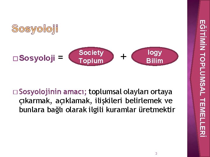 = + logy Bilim � Sosyolojinin amacı; toplumsal olayları ortaya çıkarmak, açıklamak, ilişkileri belirlemek