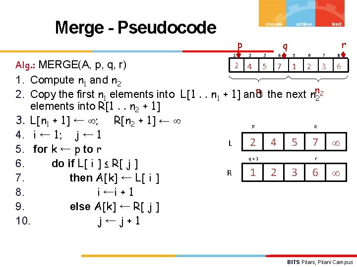 Merge - Pseudocode p 1 r q 2 3 4 5 6 7 8